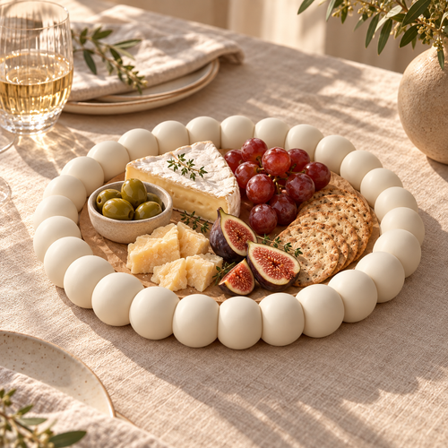 Platou Bubble crem mat, stilizat pentru aperitive